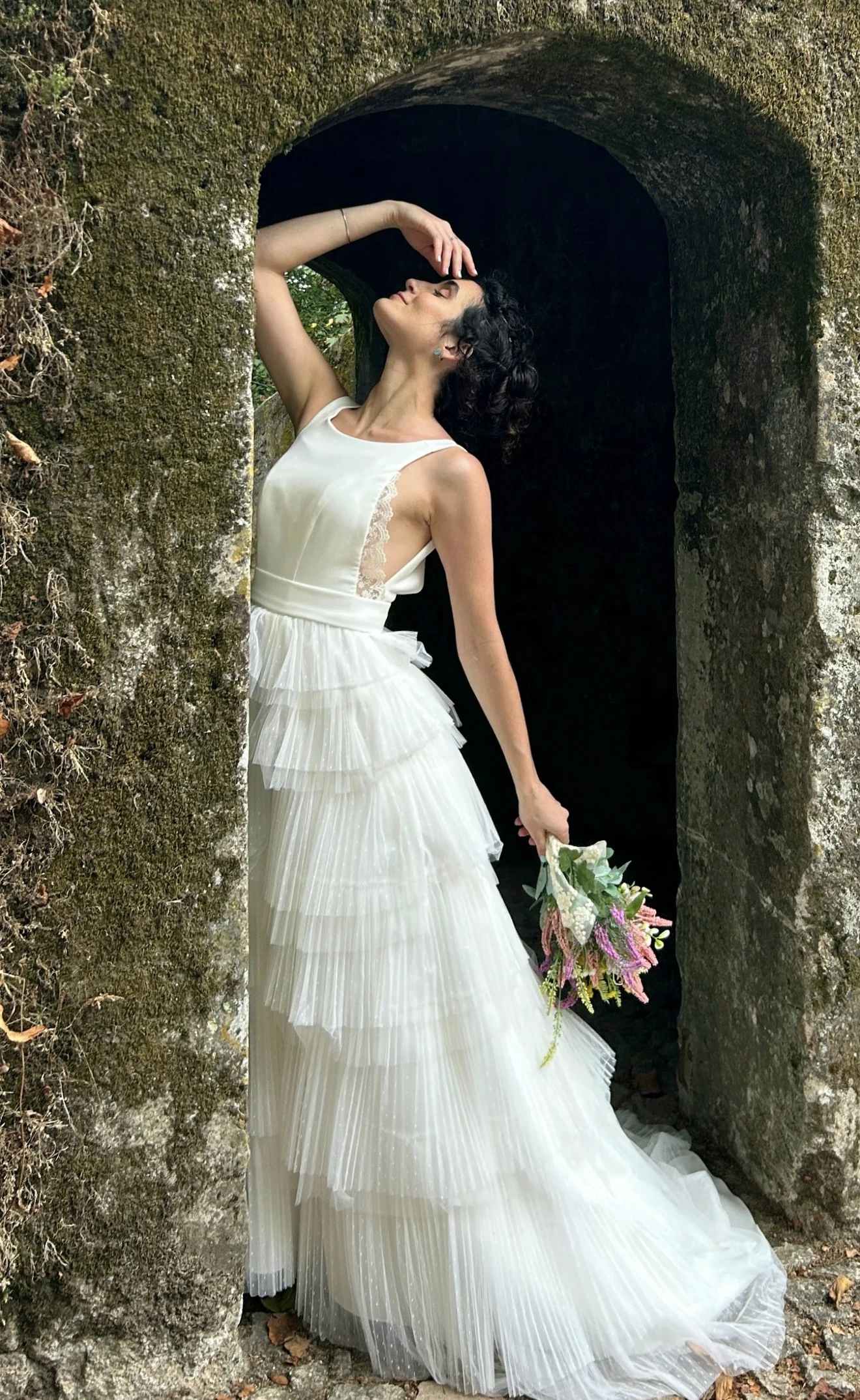Detalhe de renda de vestido de noiva